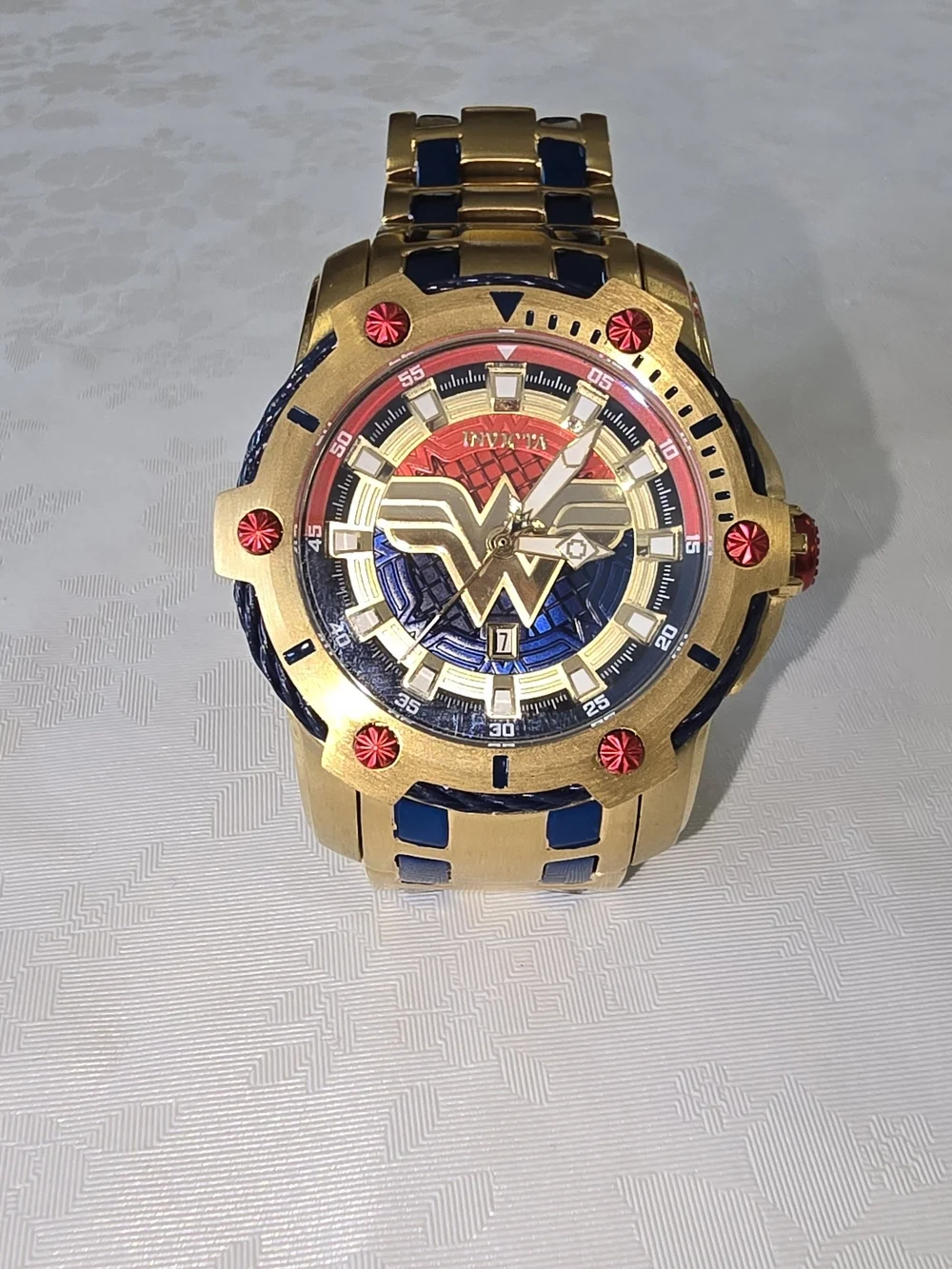 Invicta Gold, Blue & Red Wonder Woman Themed Watch